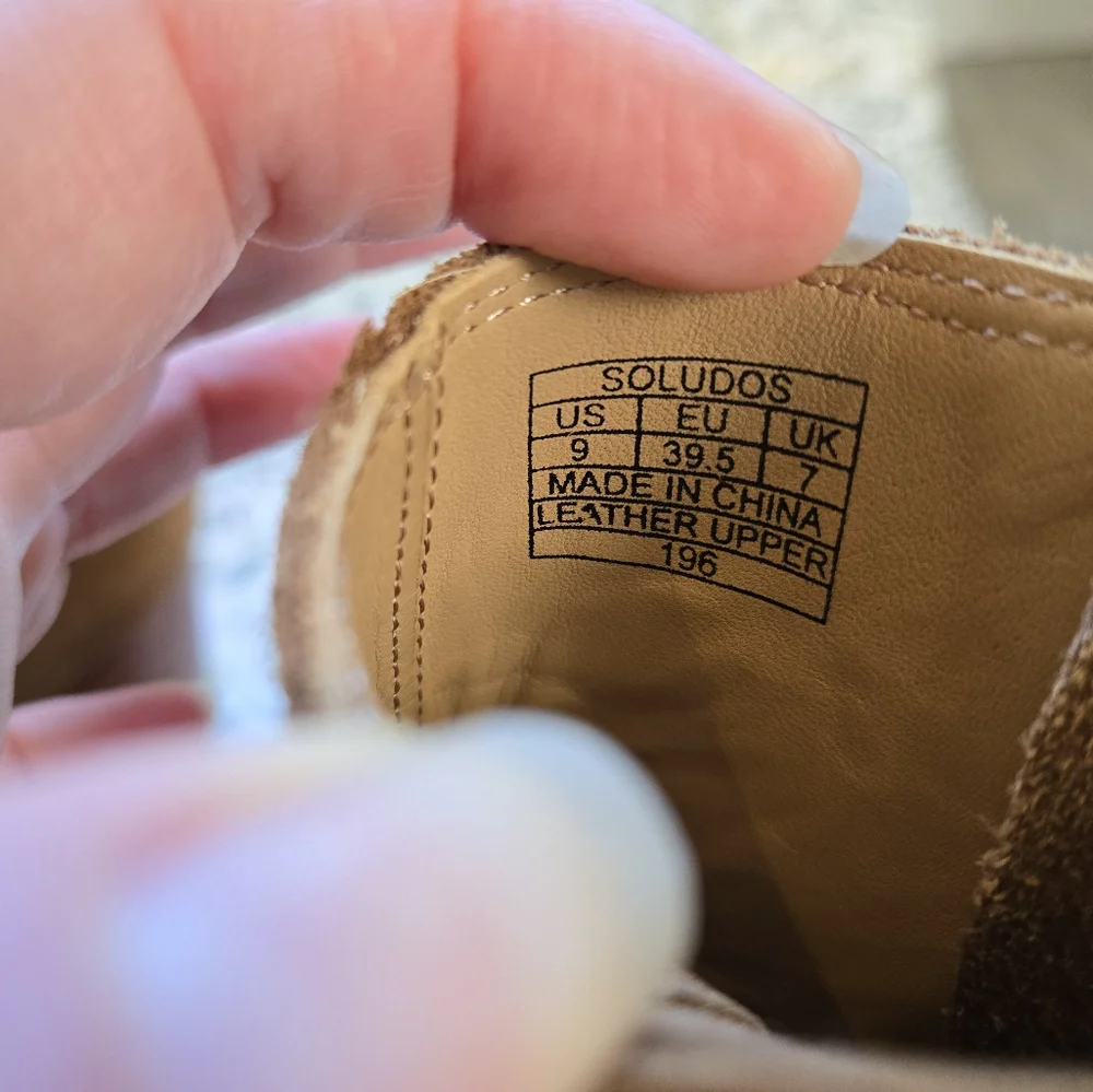 Soludos Emma Chesnut Suede Ankle Booties Tan Leather Block Heel Boots 9 - Picture 8 of 12